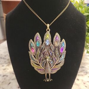 Multicolor Peacock Pendant Necklace